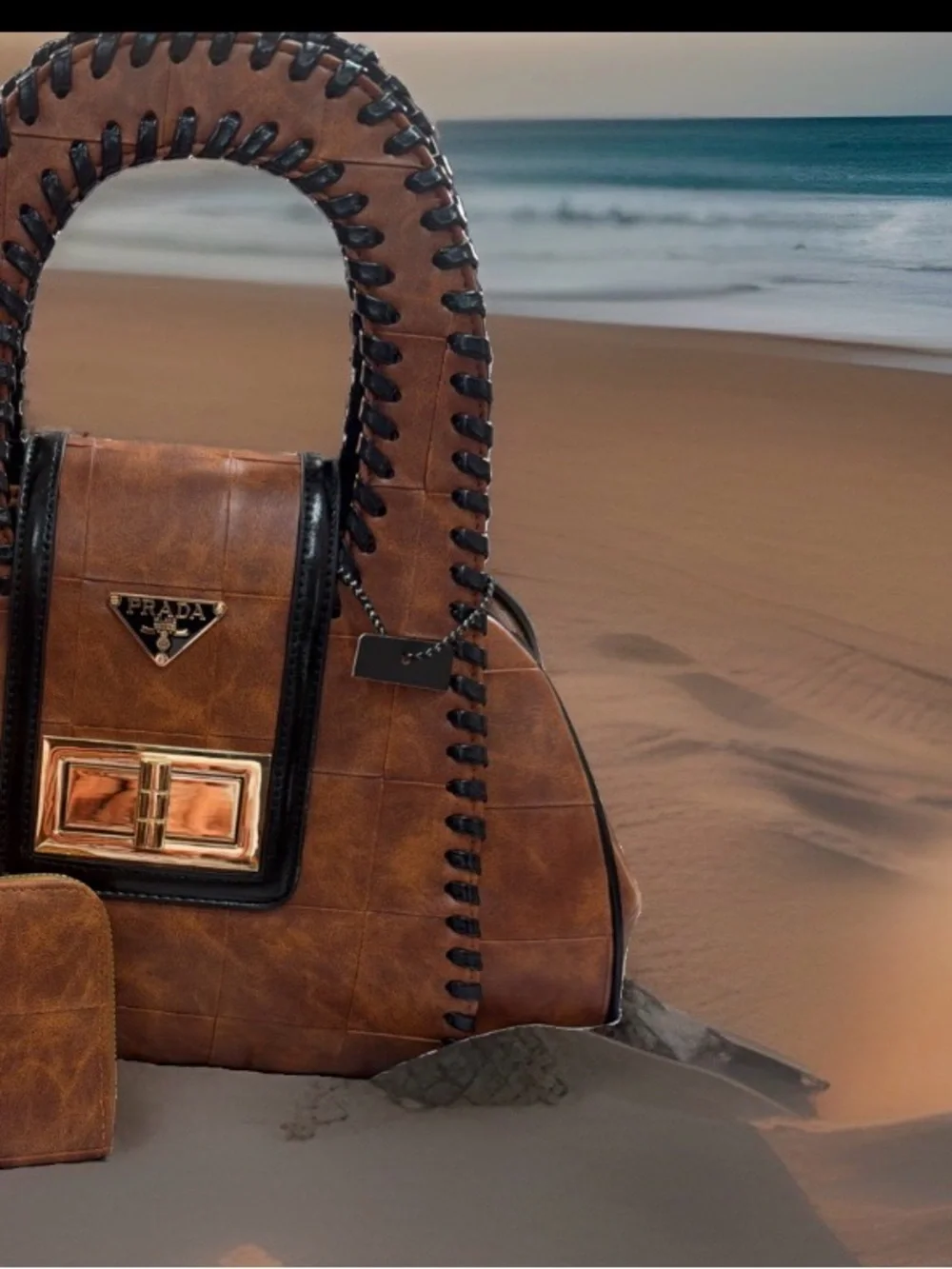 Brown Leather-Effect Tote with Matching Wallet